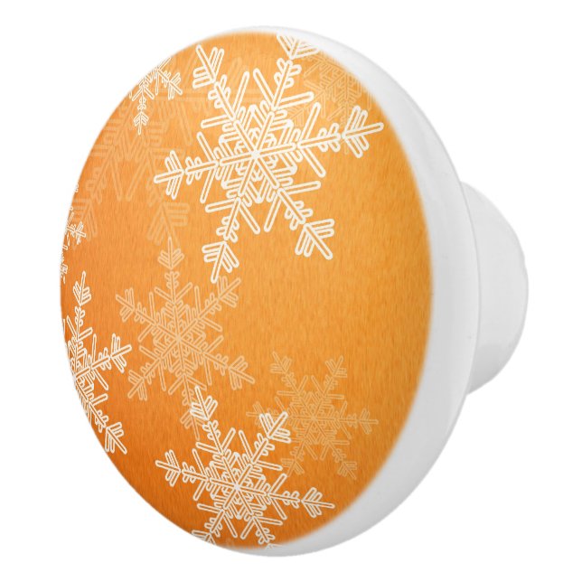 Orange White Snowflakes Minimalist Christmas Ceramic Knob (Right)