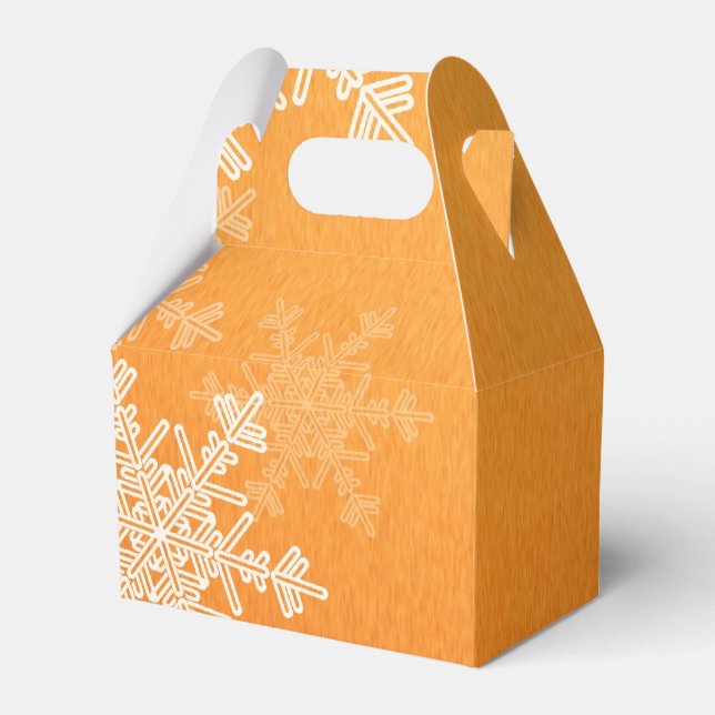 Orange White Snowflakes Minimalist Christmas Favour Box (Front Side)