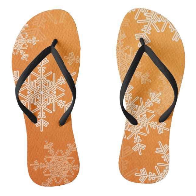 Orange White Snowflakes Minimalist Christmas Flip Flops (Footbed)