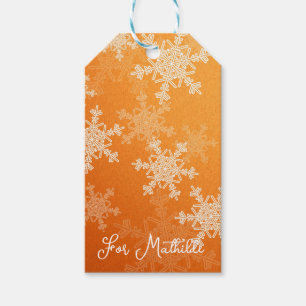 Orange White Snowflakes Minimalist Christmas Gift Tags