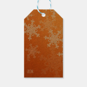 Orange White Snowflakes Minimalist Christmas Gift Tags