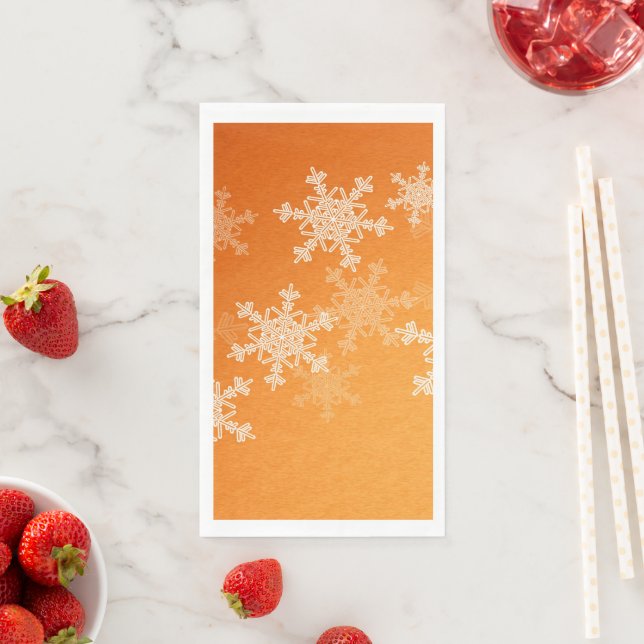Orange White Snowflakes Minimalist Christmas Napkin (Insitu)