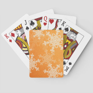 Orange White Snowflakes Minimalist Christmas Playing Cards
