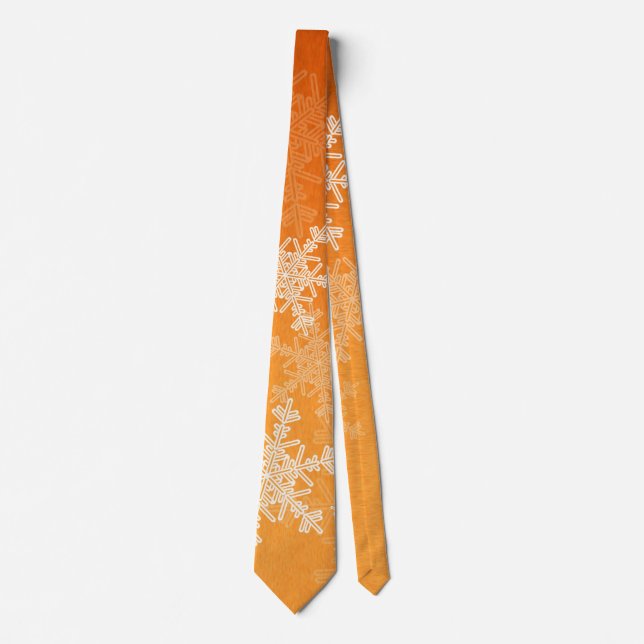 Orange White Snowflakes Minimalist Christmas Tie (Front)
