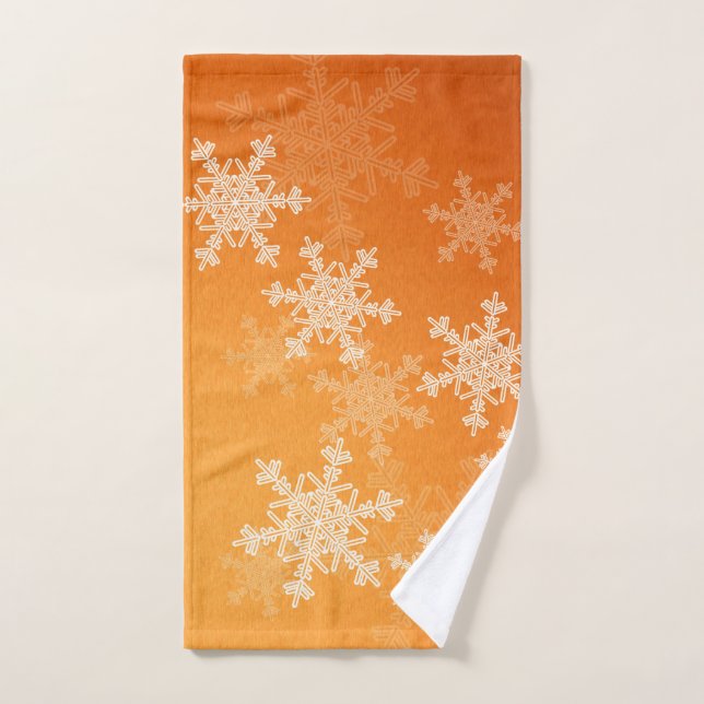 Orange White Snowllakes Minimalist Christmas Hand Towel (Hand Towel)