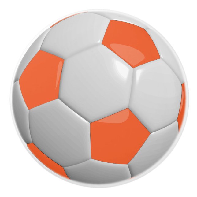 Orange & White Soccer Ball / Football Ceramic Knob (Front)