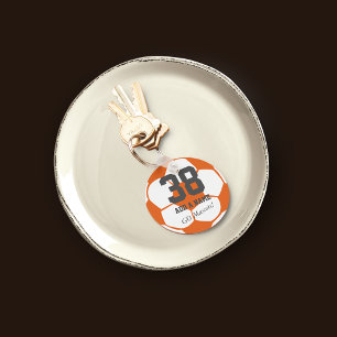 Orange White Soccer Ball Team Player•Custom Key Ring