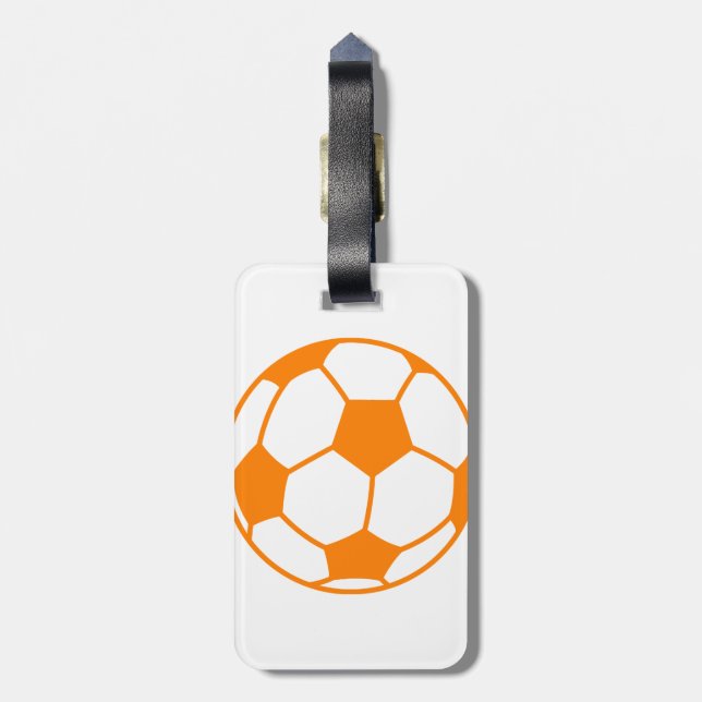 Orange & White Soccer Luggage Tag (Back Vertical)