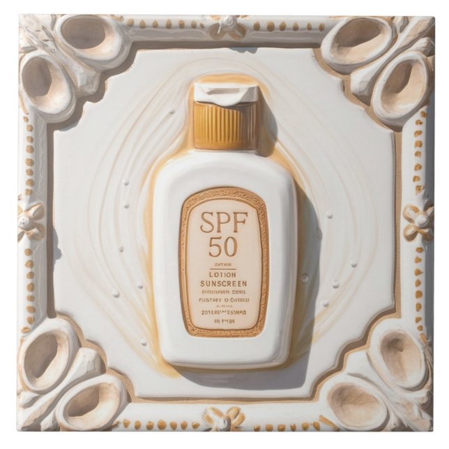 Orange White SPF 50 Sun Cream Beach House Bathroom Tile (Front)