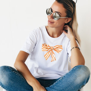 Orange White Striped Bow  T-Shirt