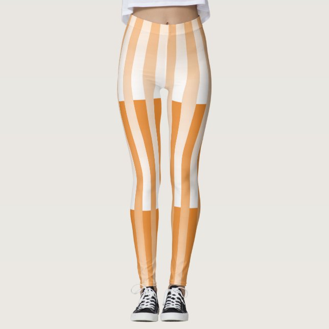 Orange White Striped Pattern Leggings (Front)