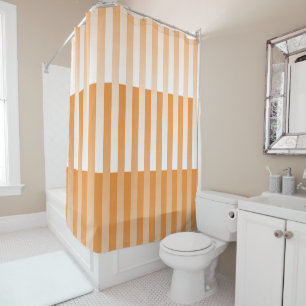 Orange White Striped Pattern Shower Curtain