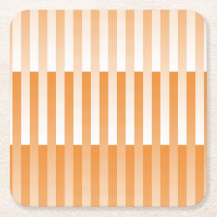 Orange White Striped Pattern Square Paper Coaster