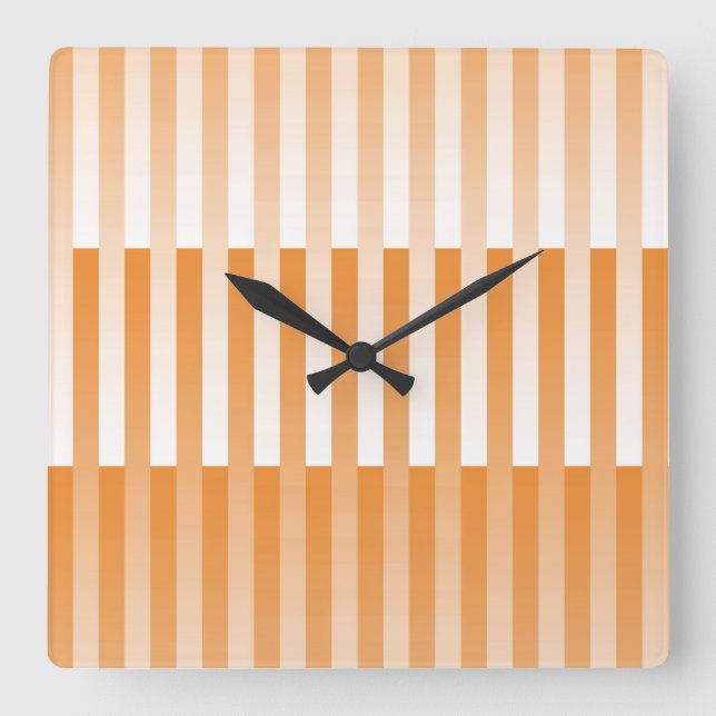 Orange White Striped Pattern Square Wall Clock (Front)