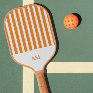Orange & White Stripes Country Club Monogram Pickleball Paddle