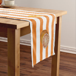 orange & white stripes fruits citrus short table runner