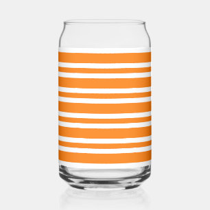 Orange White Stripes Pattern Can Glass