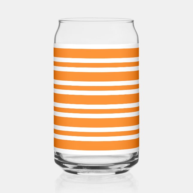 Orange White Stripes Pattern Can Glass (Front)