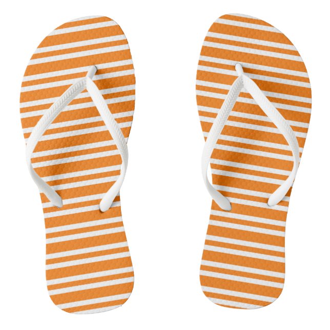Orange White Stripes Pattern Flip Flops (Footbed)