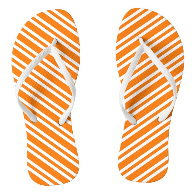Orange White Stripes Pattern Flip Flops (Footbed)