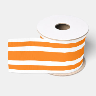 Orange White Stripes Pattern Grosgrain Ribbon