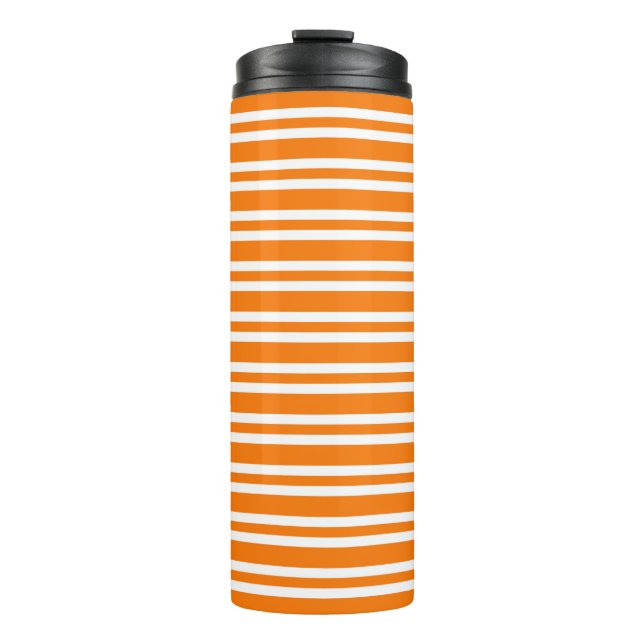 Orange White Stripes Pattern Thermal Tumbler (Front)
