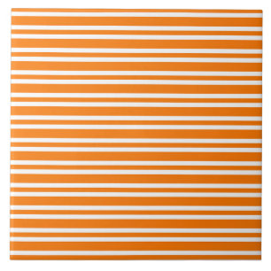 Orange White Stripes Pattern Tile