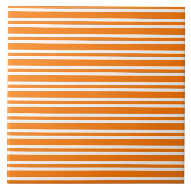 Orange White Stripes Pattern Tile (Front)