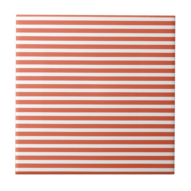 Orange White Strips Simple Stylish Modern Minimal Tile (Front)