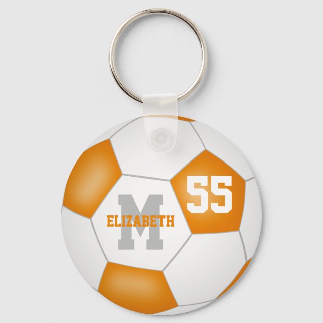 orange white team colours girls boys sports soccer key ring (Front)