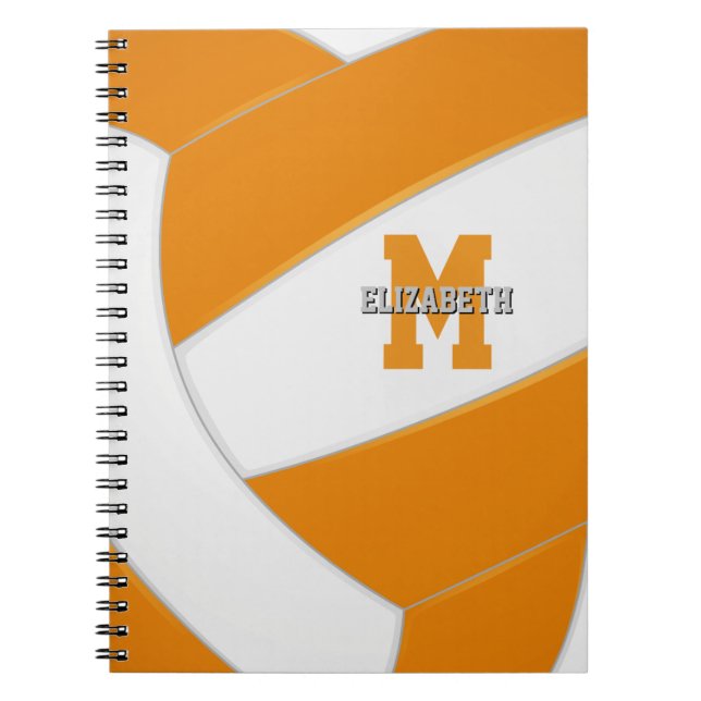 orange white team colours girls boys volleyball notebook (Front)