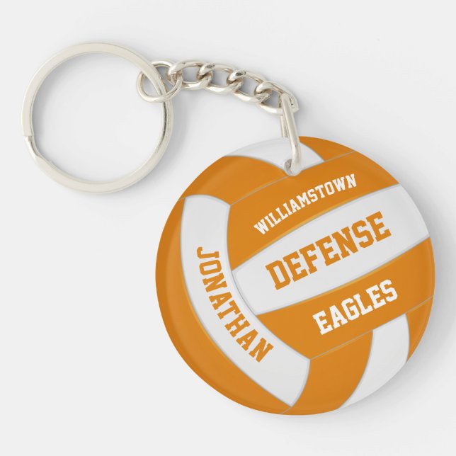 orange white team colours personalised volleyball key ring (Front)