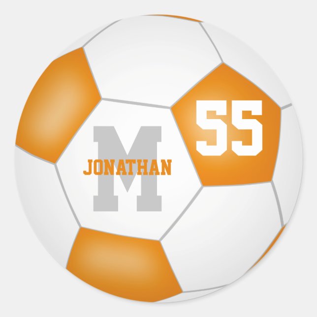 orange white team colours soccer ball personalised classic round sticker (Front)