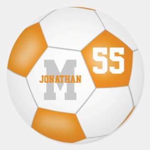 orange white team colours soccer ball personalised classic round sticker