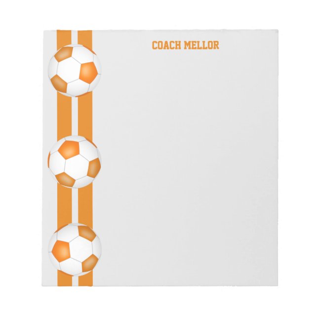 orange white team colours soccer coach custom notepad (Front)