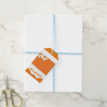 Orange & white text & photo grad party favour tag