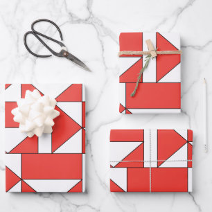 Orange White Triangle Square Geometric Wrapping Paper Sheet
