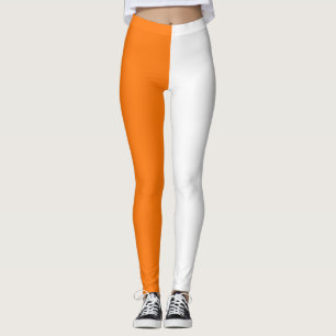 Orange White Two Tone Split Half Design Leggings