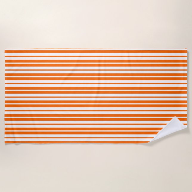 Orange White Vertical Stripes Pattern Beach Towel (Front)