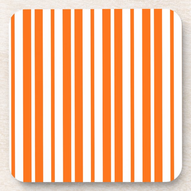 Orange White Vertical Stripes Pattern  Coaster (Front)