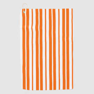 Orange White Vertical Stripes Pattern Golf Towel