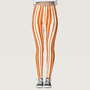 Orange White Vertical Stripes Pattern Leggings