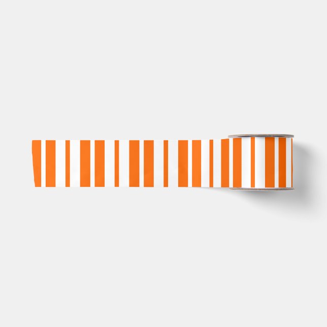 Orange White Vertical Stripes Pattern Satin Ribbon (Front)