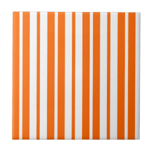 Orange White Vertical Stripes Pattern Tile