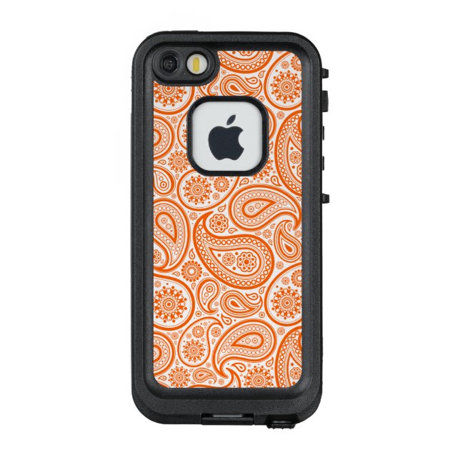 Orange & White Vintage Paisley LifeProof iPhone Case (Back)