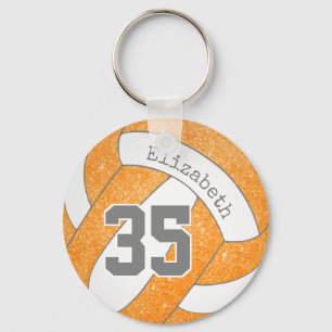 orange white volleyball bag tag w jersey number key ring