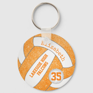 orange white volleyball bag tag w player team name key ring
