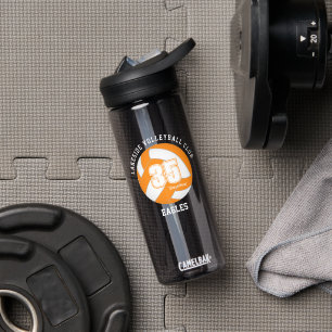 Orange white volleyball team colours athlete name water bottle