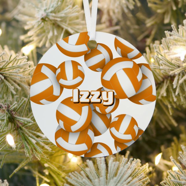 orange white volleyballs w athlete name keepsake metal tree decoration (Insitu)