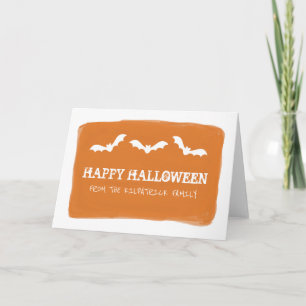 Orange White Watercolor Bats Halloween Card